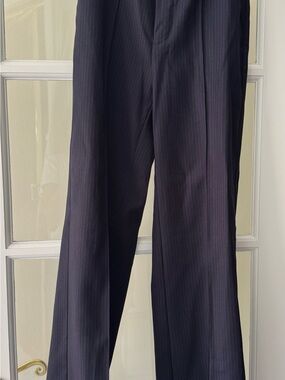 Mango Navy Pinstripe Wide-Leg Trousers